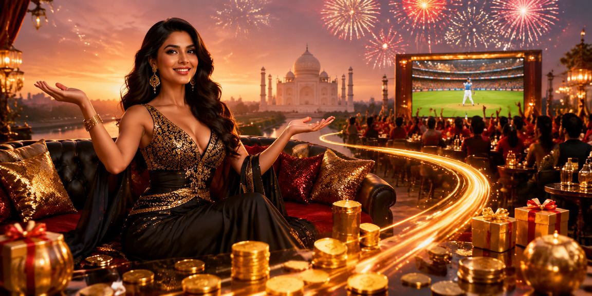 Agra Taj Mahal with vibrant cricket betting red and gold theme